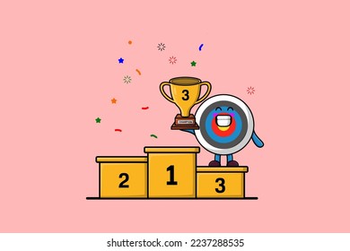 Cute cartoon Archery target character as the third winner with happy expression modern illustration