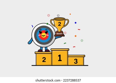 Cute cartoon Archery target character as the second winner with happy expression modern illustration