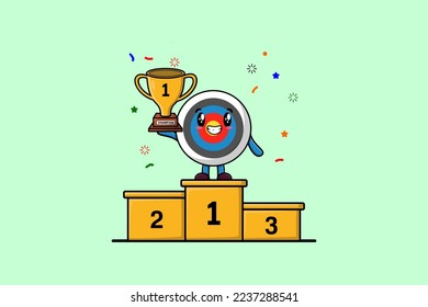 Cute cartoon Archery target character as the first winner with happy expression modern illustration