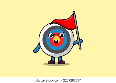 Cute Cartoon Bogenschießobjektiv mit Dreiecksflagge in 3D-moderner Design-Illustration