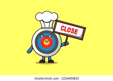 Cute cartoon Archery target chef character holding close sign board designs in flat cartoon style