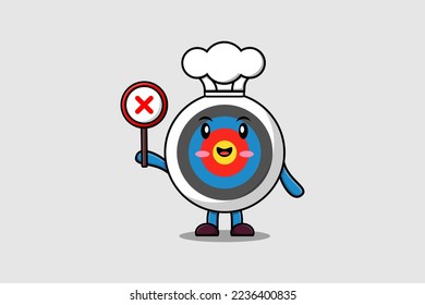 cute cartoon Archery target chef holding wrong sign board in vector character illustration