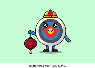 Cute cartoon Archery target chinese character holding lantern in vector icon illustration