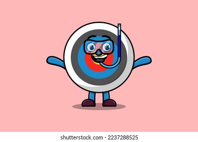 Cute cartoon Archery target diver with swimming glass in flat modern style design