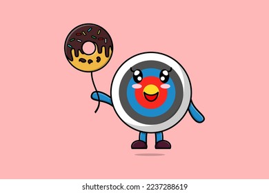 Cute cartoon Archery target floating with donuts balloon cartoon vector illustration