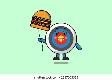 Cute cartoon Archery target floating with burger balloon in flat cartoon vector icon illustration