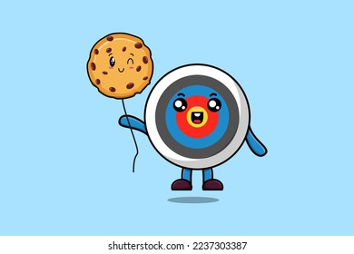 Cute cartoon Archery target floating with biscuits balloon in flat cartoon vector icon illustration