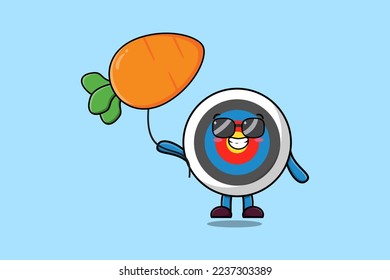 Cute cartoon Archery target floating with carrot balloon in flat cartoon vector icon illustration