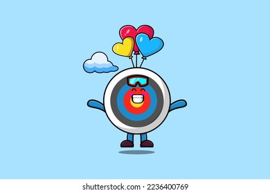 Cute cartoon Archery target mascot is skydiving with balloon and happy gesture cute modern style