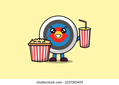 Cute cartoon Archery target with popcorn and drink ready to watching film in cinema