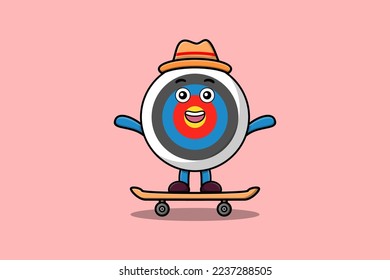 cute cartoon Archery target standing on skateboard with cartoon vector illustration style