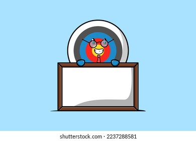 Cute cartoon Archery target teacher character with big whiteboard in flat cartoon style concept