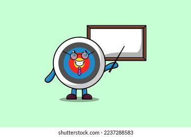 Cute cartoon Archery target teacher character teaching with whiteboard in flat cartoon style concept