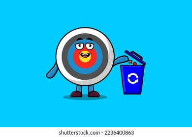 Cute cartoon Archery target throwing trash in the trash in flat modern style design illustration
