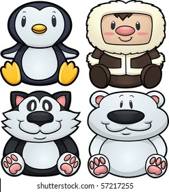 Cute cartoon arctic characters. Vector illustration with simple gradients. All elements in separate layers for easy editing.