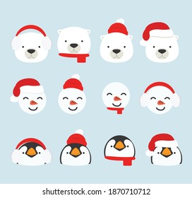 Cute cartoon arctic heads christmas set