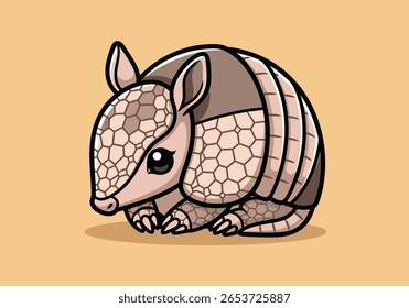 Cute Cartoon Armadillo with Shell - Adorable Armored Mammal Illustration for Kids' Nature and Wildlife Themes. Vector Illustration