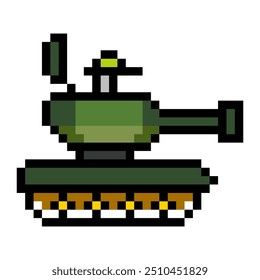 Cute cartoon armored tank in pixel art style