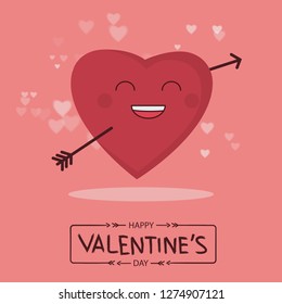 Cute cartoon arrow pierced heart - Valentine's day concept - vector illustration