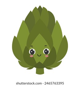 Ilustración vectorial de personaje lindo de alcachofa de dibujos animados aislado sobre fondo blanco