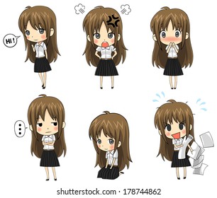 Cute cartoon Asian Thai college student in uniform emotional and expression icon set, create by vector 