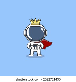 cute cartoon astronaut character with crown and cloak like king. vector illustration for children's book. logo or mascot