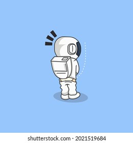 Cute Cartoon Astronaut Character Is Peeing And Shocked Because Of Low Gravity Effect .vector Illustration For Mascot Or Logo