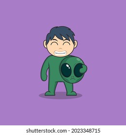 cute cartoon astronaut character wearing alien costume. vector illustration for children's book .mascot or logo