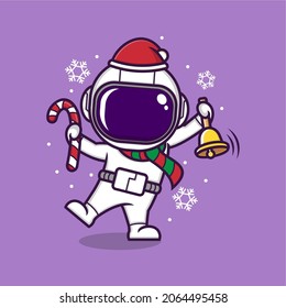 cute cartoon astronaut with christmas bells. vector illustration for mascot logo or sticker