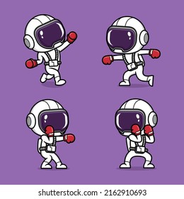 cute cartoon astronaut exercising boxing set collection