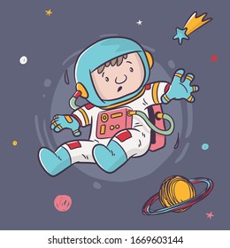 cute cartoon astronaut floating on the space, vector character