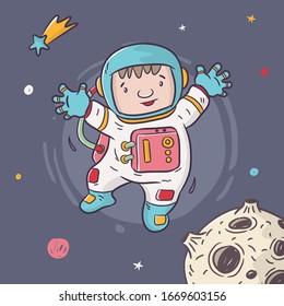cute cartoon astronaut floating on the space, vector character