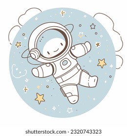 A cute cartoon astronaut floating in space