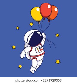 Cute Cartoon Astronaut flying with balloons. Vector illustration in cartoon style.