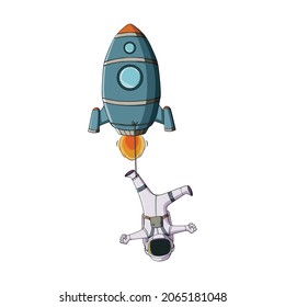 Cute cartoon astronaut flying with rocket