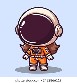 Cute Cartoon Astronaut girl wearing orange suit