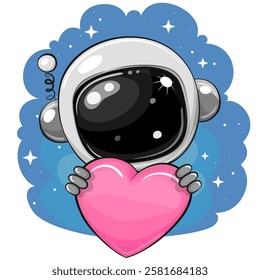 Cute Cartoon astronaut with heart on a blue space background
