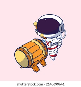 astronauta de dibujos animados toca el tambor para eid al-Fitr