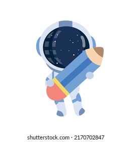 cute cartoon astronaut holding a pencil. vector illustration for mascot logo or sticker