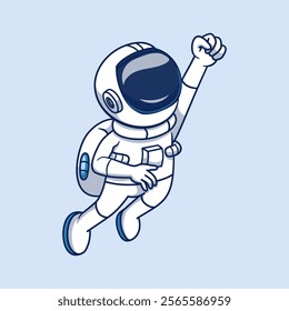 Cute Cartoon Astronaut Illustration Flying in Outer Space