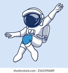 Cute Cartoon Astronaut Illustration Jumping in Outer Space