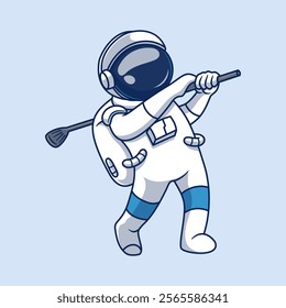 Cute Cartoon Astronaut Illustration Playing Golf
