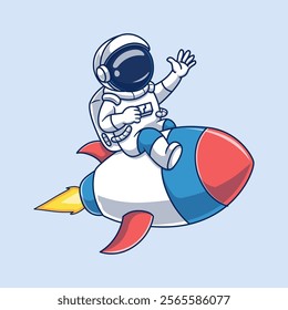 Cute Cartoon Astronaut Illustration Riding a Rocket
