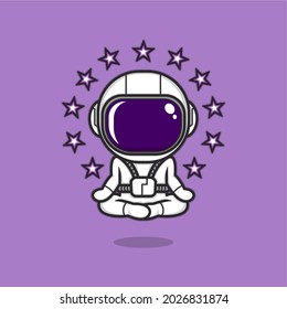 cute cartoon astronaut meditating around the stars. vector illustration for mascot logo or accessories