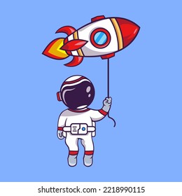 Cute Cartoon Astronaut on the moon with rocket vector illustration