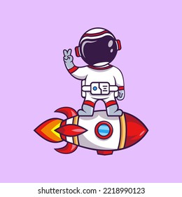 Cute Cartoon Astronaut on the moon with rocket vector illustration