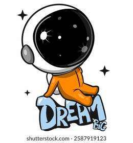 Cute Cartoon astronaut in orange spacesuit on a white background