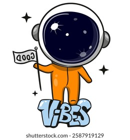 Cute Cartoon astronaut in orange spacesuit on a white background