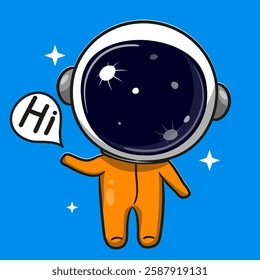 Cute Cartoon astronaut in orange spacesuit  on a blue background