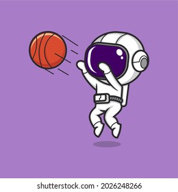 cute cartoon astronaut playing basketball. vector illustration for children or mascot logo